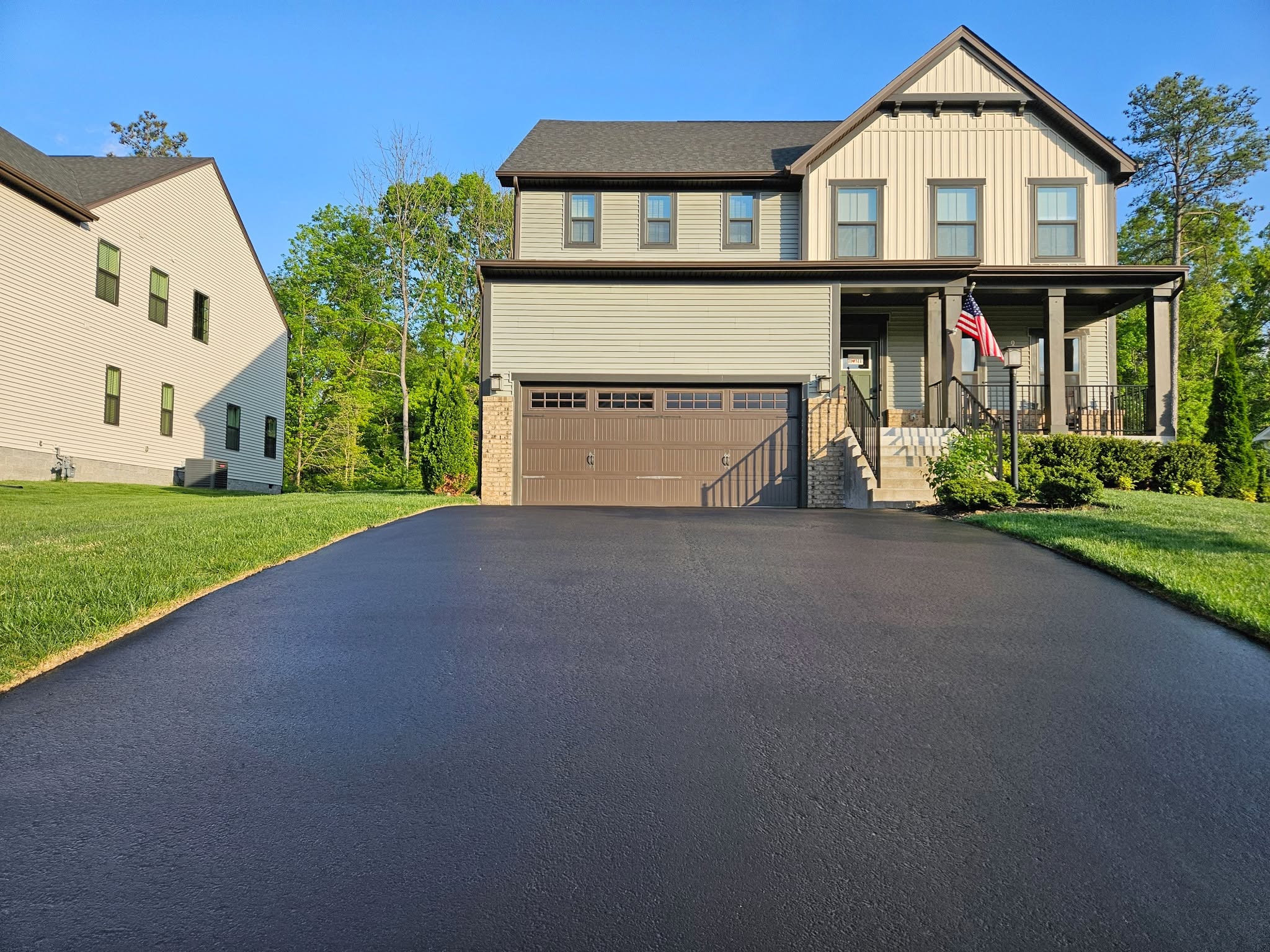 Freshly sealcoated residential driveway
